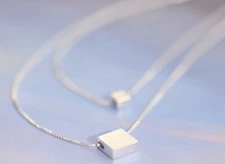 16-20" Sterling silver double layer Cube choker Box necklace Pendant Gift F20