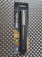 Parker Jotter  STAINLESS GOLDEN CLIP Ballpoint Pen MEDIUM PT BLUE INK, FRANCE