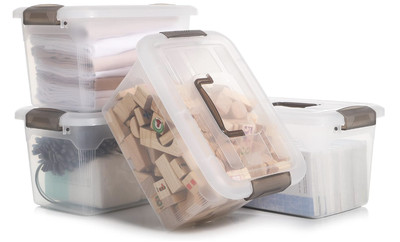 4er-Pack 8L Aufbewahrungsboxen mit Deckel klar Kunststoff mit Griffen, stapelbar, langlebig