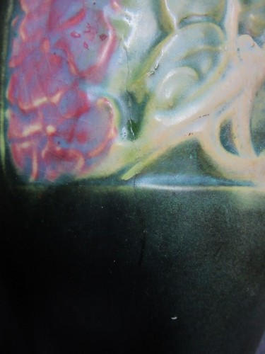 ROSEVILLE ROSECRAFT PANEL GREEN VASE 12", 299-12 Fine Hairline Crack, LOOK - Picture 6 of 8