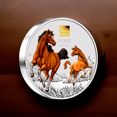 1 kg silver coin Lunar III Year of the Horse, with gold privy mark, color - Bild 1 von 4