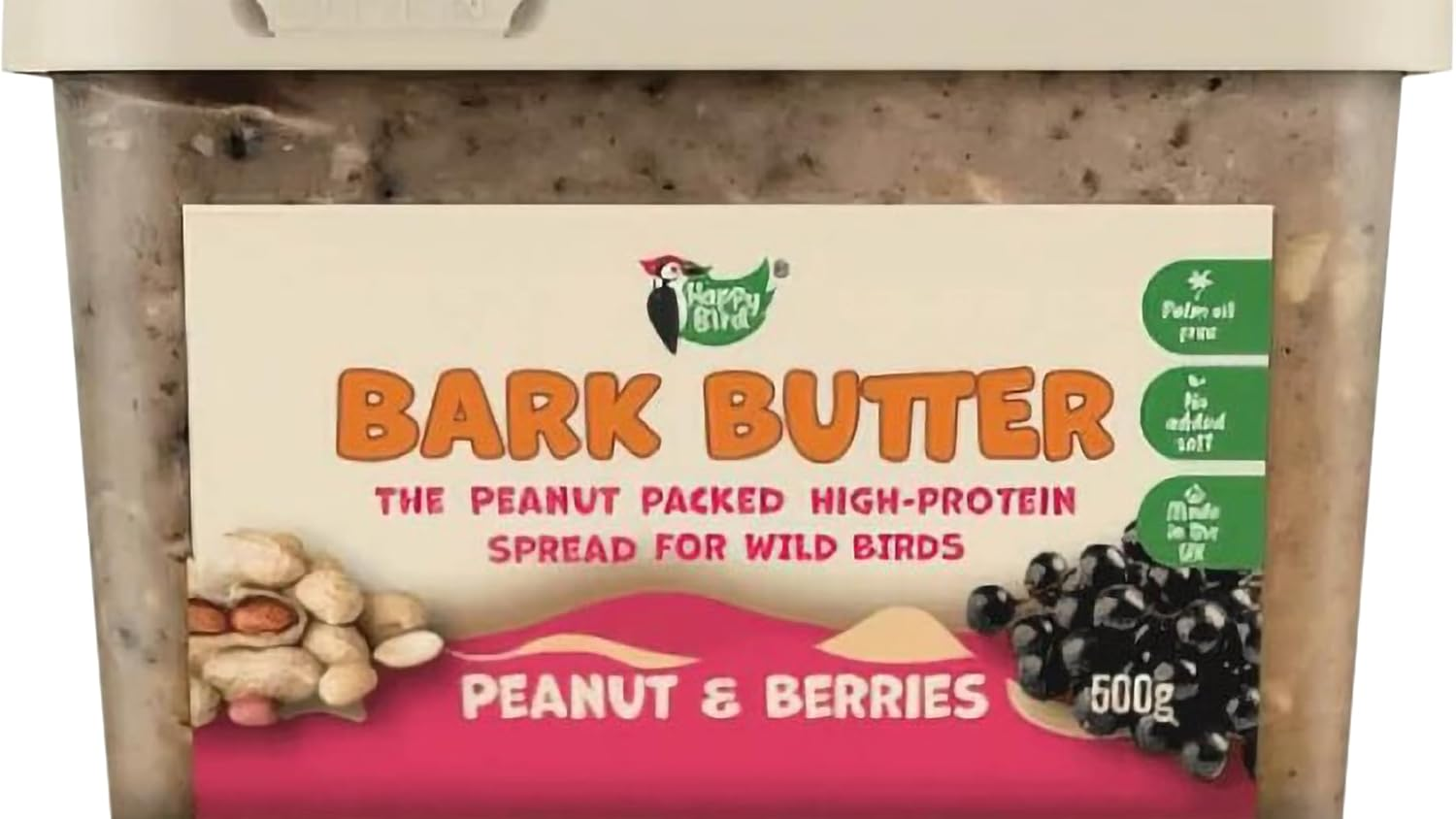 Bark Butter Peanut & Berry Spread for Wild Birds, Berry 500 G – Palm Oil Free, N