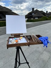 Medium Pochade Box Compact Plein Air Easel with Dual Palettes, Brush Holder