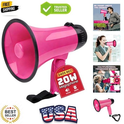 20W Megaphone Bullhorn, Built in Siren & 240s Recording, 5.4''×8.6'' Portable M...