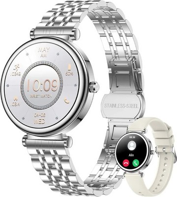 Smartwatch Damen Silber Telefonfunktion Fitnessuhr HD Touchscreen Android iOS