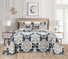 3-Piece Fine Printed Oversize 118" X 95" Quilt Set, Bedspread Coverlet Cai...