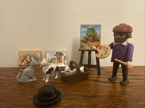Vintage Playmobil #5404 Victorian Artist w/Paintings & Cat Family