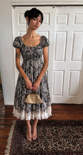 Dolce & Gabbana Floral Print Silk Chiffon Sheer Ruffle Midi Dress IT40