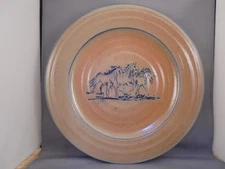 Rowe Pottery Works Stoneware Artist Signed Running Horses Charger Plate 13"