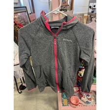 Columbia Full Zip Fleece Hoodie Jacket Gray Pink Kids Size Large Youth Outerwear