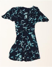 VINTAGE Womens Wrap Dress UK 10 Small Navy Blue Floral CT59