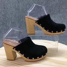 Sun Stone High Heels Womens 9M Taanyaf Mules Slip On Black Fabric Studded NEW