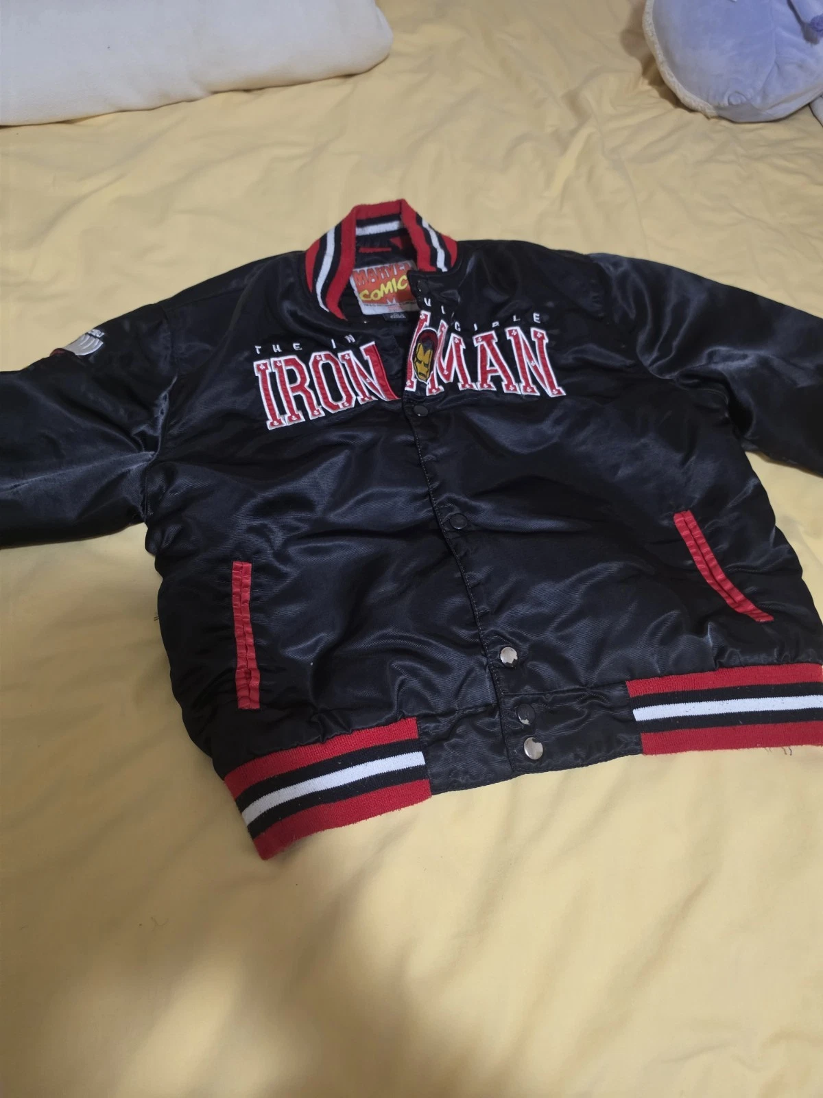 Marvel Comics Iron Man Varsity Jacket Satin Snap Front Embroidered Black XL image 5