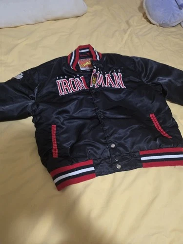 Marvel Comics Iron Man Varsity Jacket Satin Snap Front Embroidered Black XL image 5