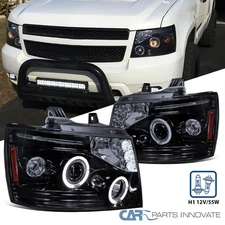 Fit 2007-2014 Suburban Avalanche Tahoe Black Smoke LED Halo Projector Headlights
