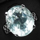 925 Sterling Silver White Gold Rings Charming Icy Blue Aquamarine Oval 7.62Ct