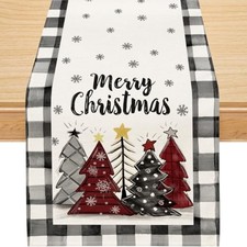 Christmas Table Runner, Christmas Tree Decorations Buffalo Plaid Merry
