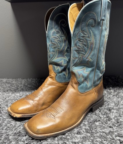 Tony Lama Boots Mens 11 EE Brown Teal Leather Cowboy Dune Rough Rider Western