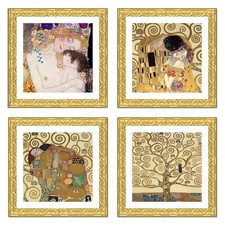4 Quadri su Pannello Effetto Materico con Cornice in legno - Gustav Klimt