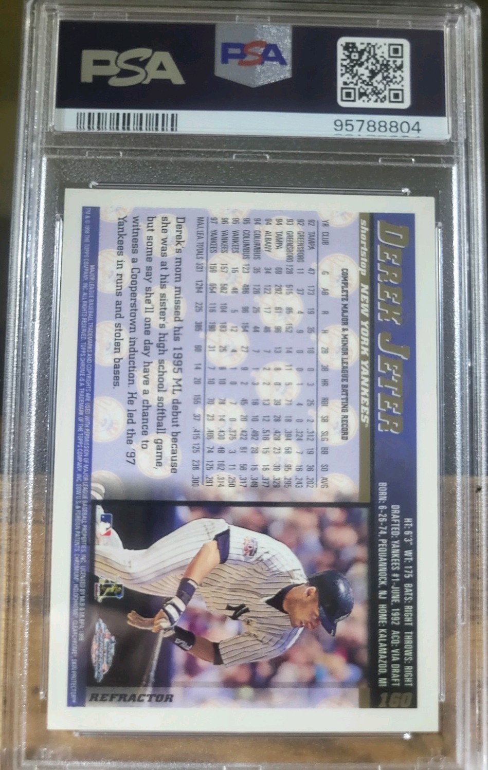  1998 Topps Chrome Derek Jeter Refractor #160 PSA 8 NR-MT  view 2