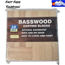 28 Piece Natural Basswood Carving Blocks 2 Sizes 1x1x4 (x20) 1x1x6 (x8)