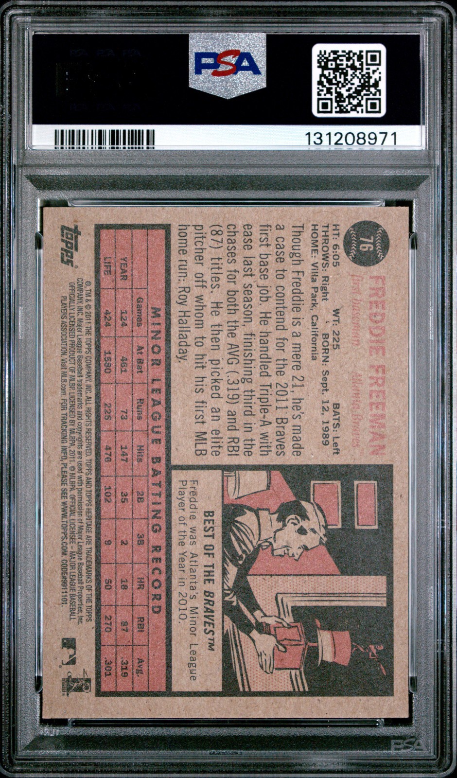 2011 Topps Heritage FREDDIE FREEMAN #76 RC PSA 10 Atlanta Braves Dodgers Rookie view 2