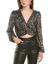 Astr The Label Twist Sequin Crop Top; Black Rainbow; Size Large