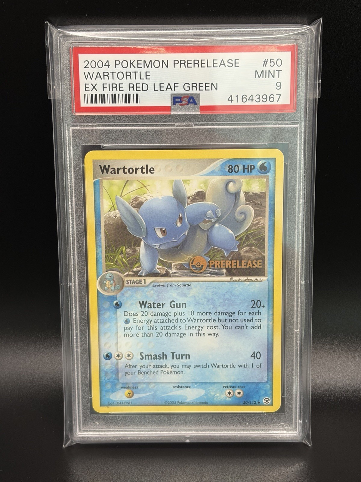 2004 WARTORTLE Pokemon Card #50 EX Fire Red & Leaf Green Prerelease Stamp PSA 9