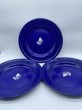 3 Vintage Blue Taipro Adirondack Chair Enamelware Lunch Plates 8 3/4” Picnic
