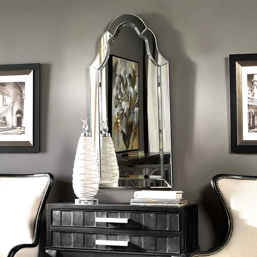 Hovan Arched Frameless Wall Mirror Beveled Edges Wall Decor ~ Uttermost 11912 - Picture 4 of 8