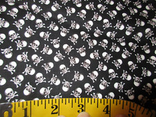 Tiny White Skulls on Black Cotton Fabric 1 Fat Quarter Approx 18" x 21"