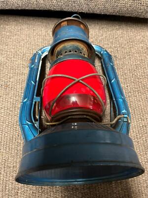 vtg Dietz little wizard railroad blue lantern original red globe