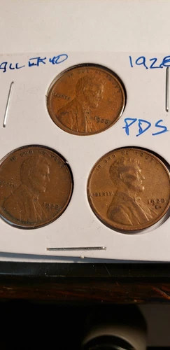 SET OF 3 1928 LINCOLN WHEAT PENNIES EXTREMELY  FINE  P, D AND S