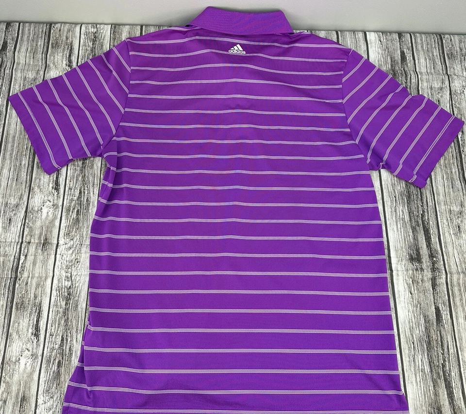 Adidas Golf Hombre Medio Morado Blanco Rayas Puro Movimiento Ligero Polo M Foto 3 de 4