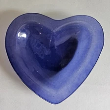 Annieglass Heart Dish Blue Bowl Plate Signed USA Vintage Designer 8" Valentine