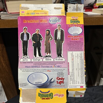 Vntg 1994 Empty Kelloggs SEINFELD Cut Out Figures Granola Cereal Box Premium 