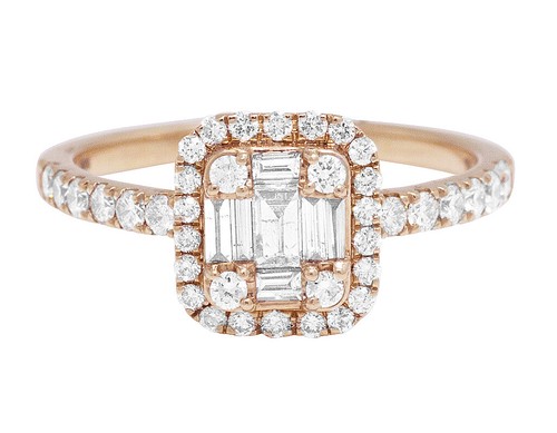 Baguette Square Cluster 1/2 CT Real Diamond Engagement Ring 14K Rose/Yellow/W... - Picture 2 of 9