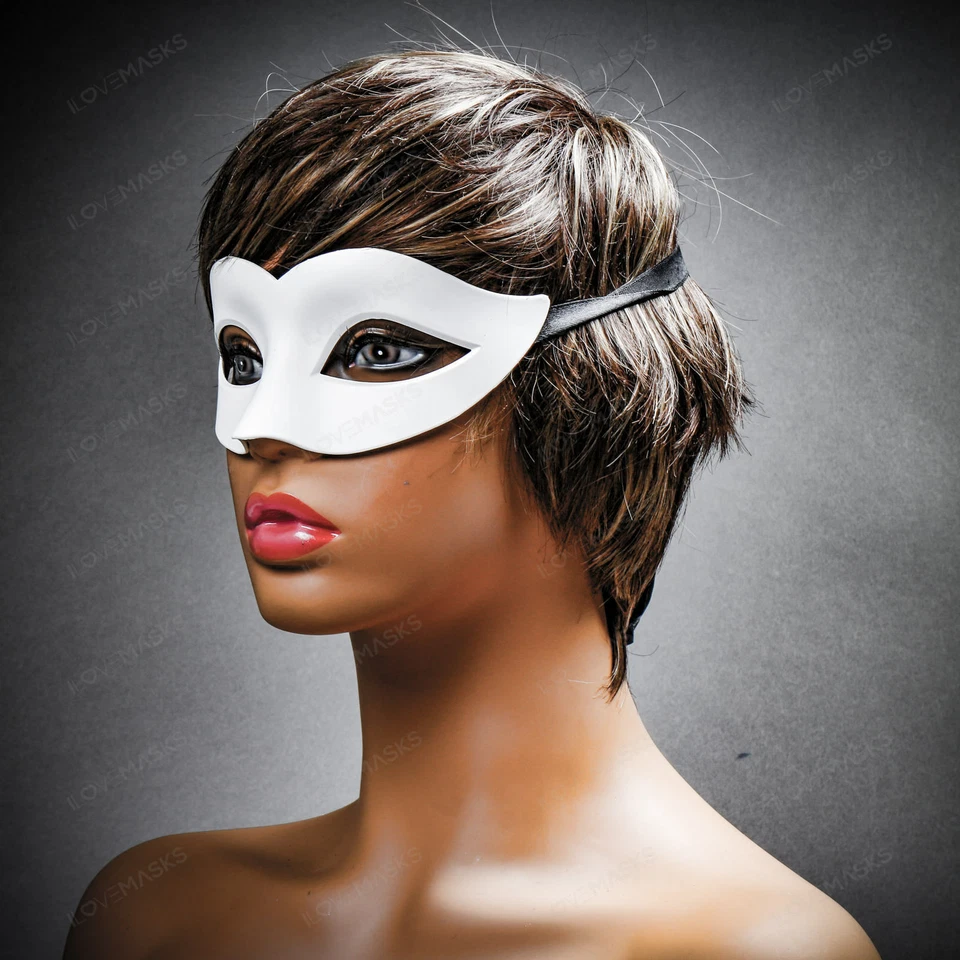Women Eye Mask Phantom of the Opera Venetian Minimalist Masquerade Mask [White] - Image 2 of 4
