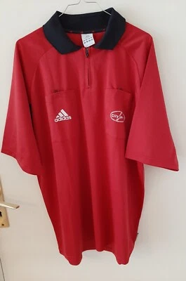 Vintage années 2000 maillot d'arbitre football, Adidas, XL, rouge et noir. - Photo 1/4