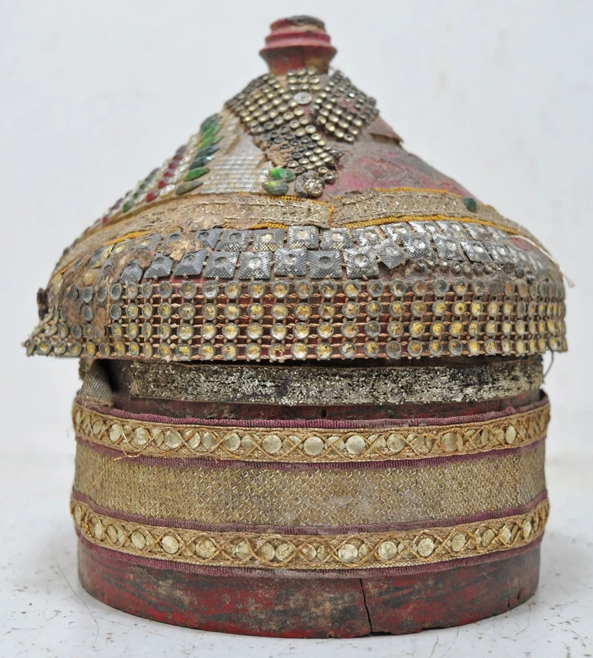 Antique Wooden Lacquer Painted Kum Kum Powder Tika Box Original Old Hand Carved - Image 2 of 4