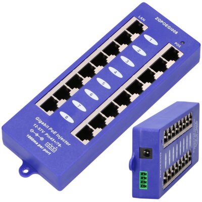 Gigabit PoE Injector 8x 1000Mb/s RJ45 Mode B 8 Gigabit-Ports