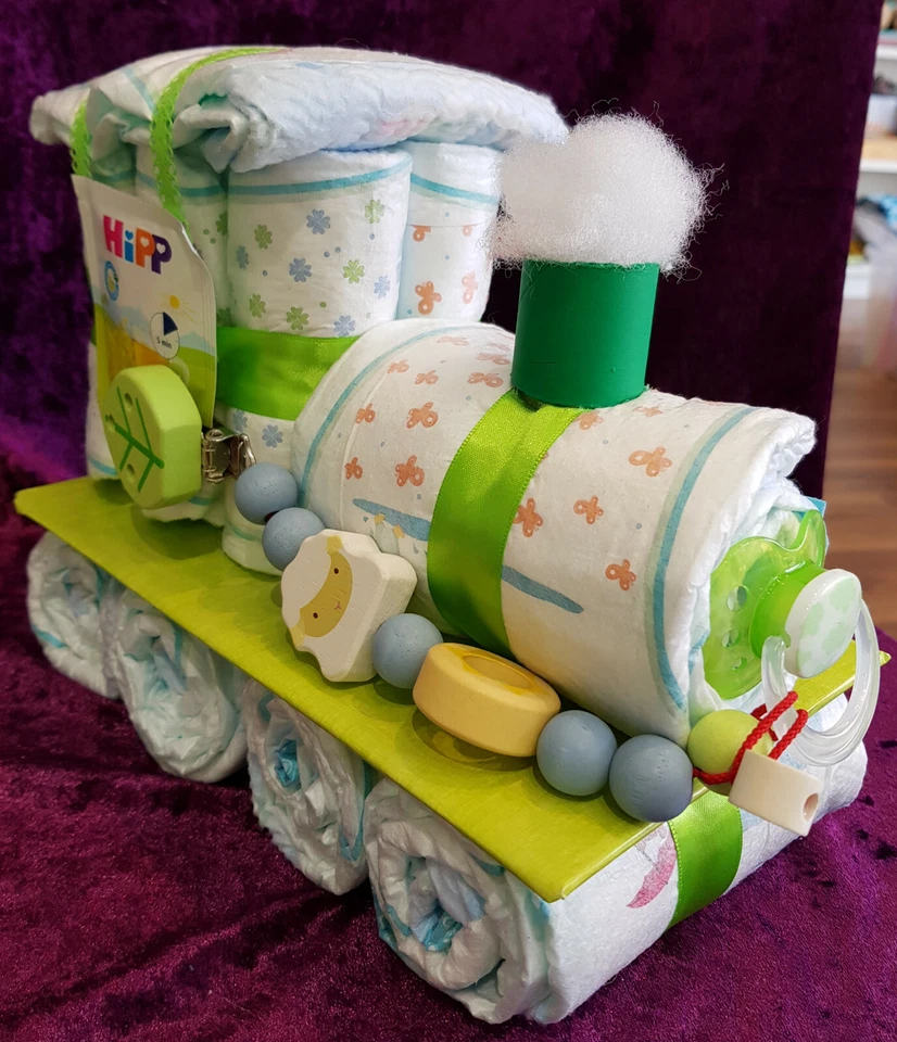 Windeltorte Windeleisenbahn Neutral Mädchen und Jungen Pullerparty Baby Geschenk - Bild 2 von 4