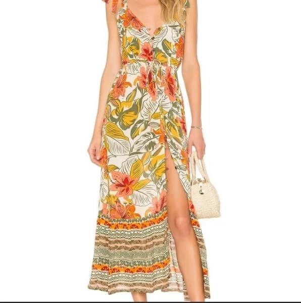 Maxi Vestido Cleobella Marla Hibisco Naranja Talla XS Foto 2 de 4