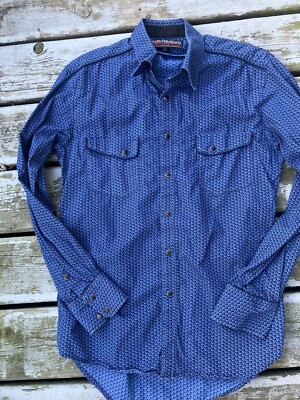 Rock and Roll Cowboy Shirt, Men's Small,  Blue, EUC, free shipping