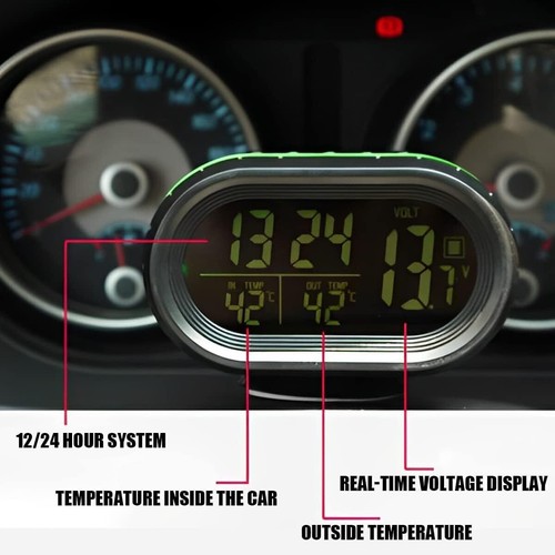 12V 2 In 1 LED Digital Car Clock Thermometer Voltmeter Dual Temperature Gauge - Picture 3 of 16