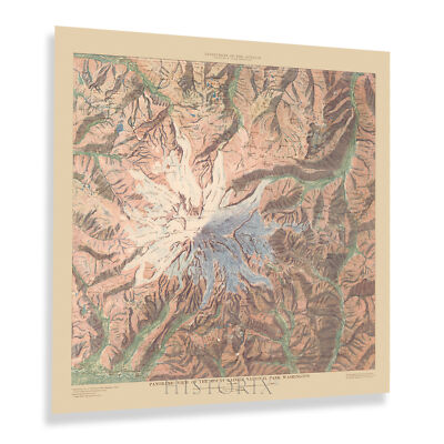 1914 Mount Rainier National Park Panoramic View Map Print Poster Wall Art
