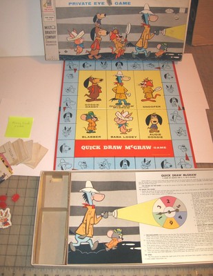1960  QUICK DRAW McGRAW Board Game TV CARTOON SHOW - MB - Not Complete 4 Parts