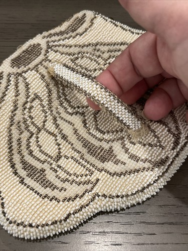 Vintage Art Deco Style Evening Bag Wristlet Beaded Czechoslovakia Bronze Cream - Picture 7 of 16