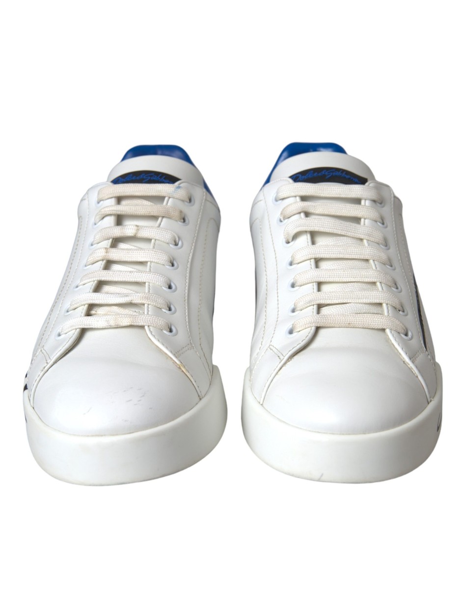 Dolce & Gabbana White Blue Leather Logo Low Top Sneakers Dolce & Gabbana White Blue Leather Logo Low Top Sneakers