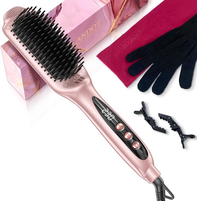 LANDOT Rose Gold Hair Straightener Brush - Elegant Gift for Women, Ionic Ceramic